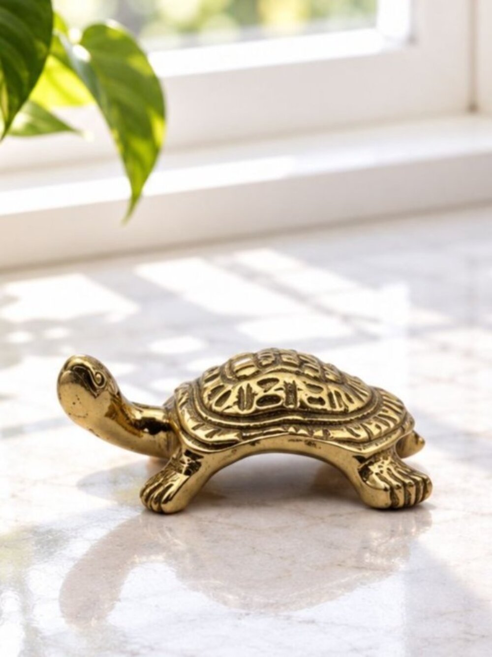 Brass Turtle Paperweight Feng Shui Figurine - 4" Decorative Collectible Sculptur